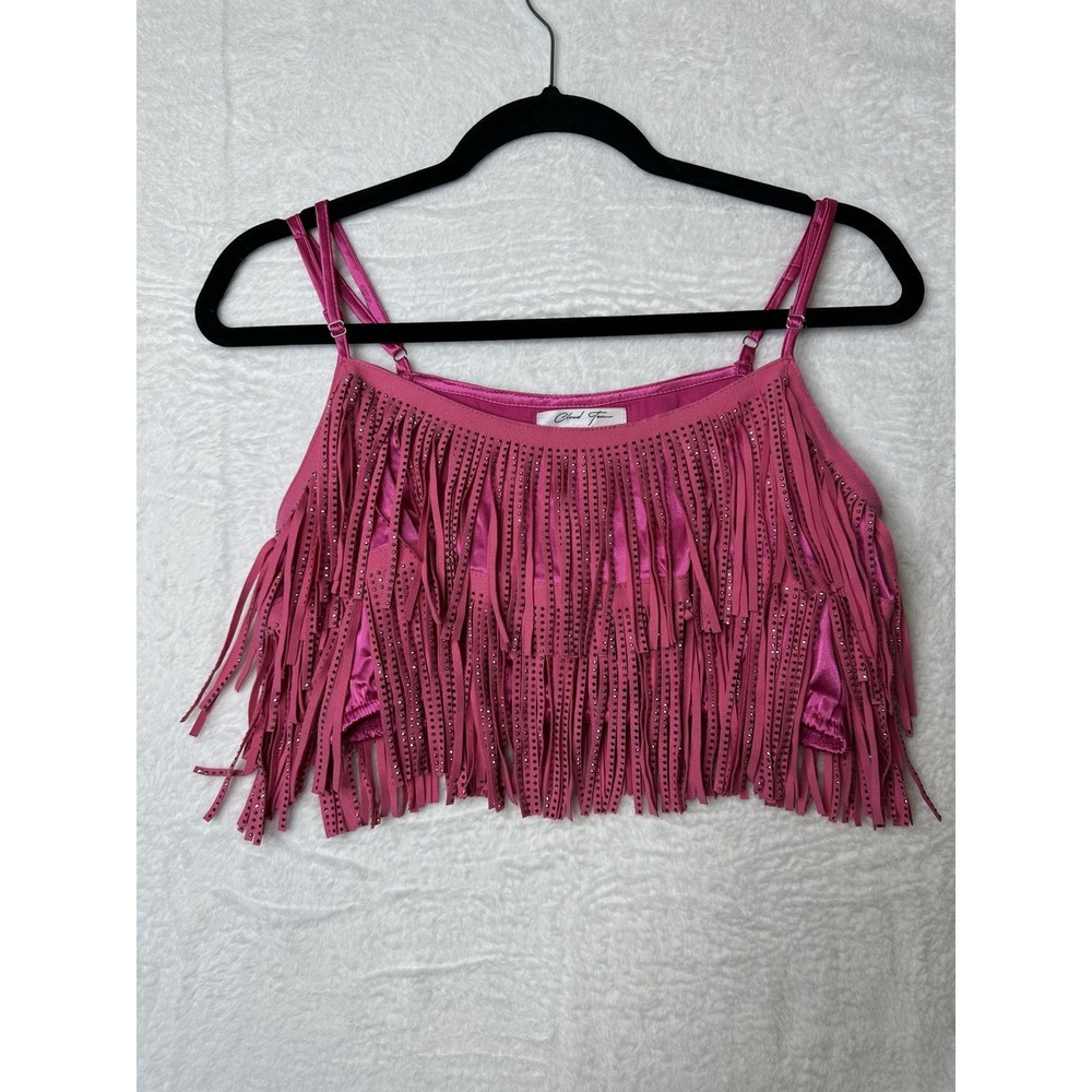 Cloud Ten Western Glam Studded Cowgirl Punk Pink Crop Top with Adjustable Straps